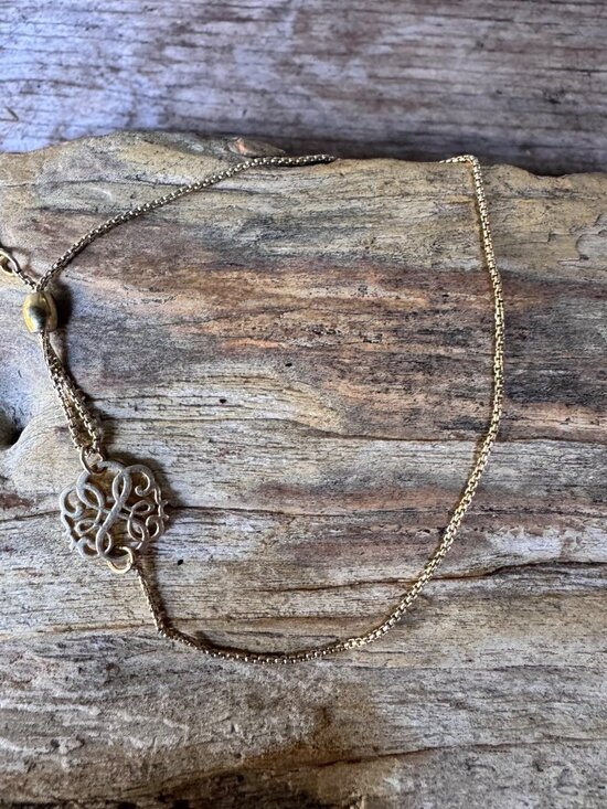 Alex & Ani Jewelry - Alex and Ani Gold Tone Slider Necklace Filigree Monogram Charm Adjustable
